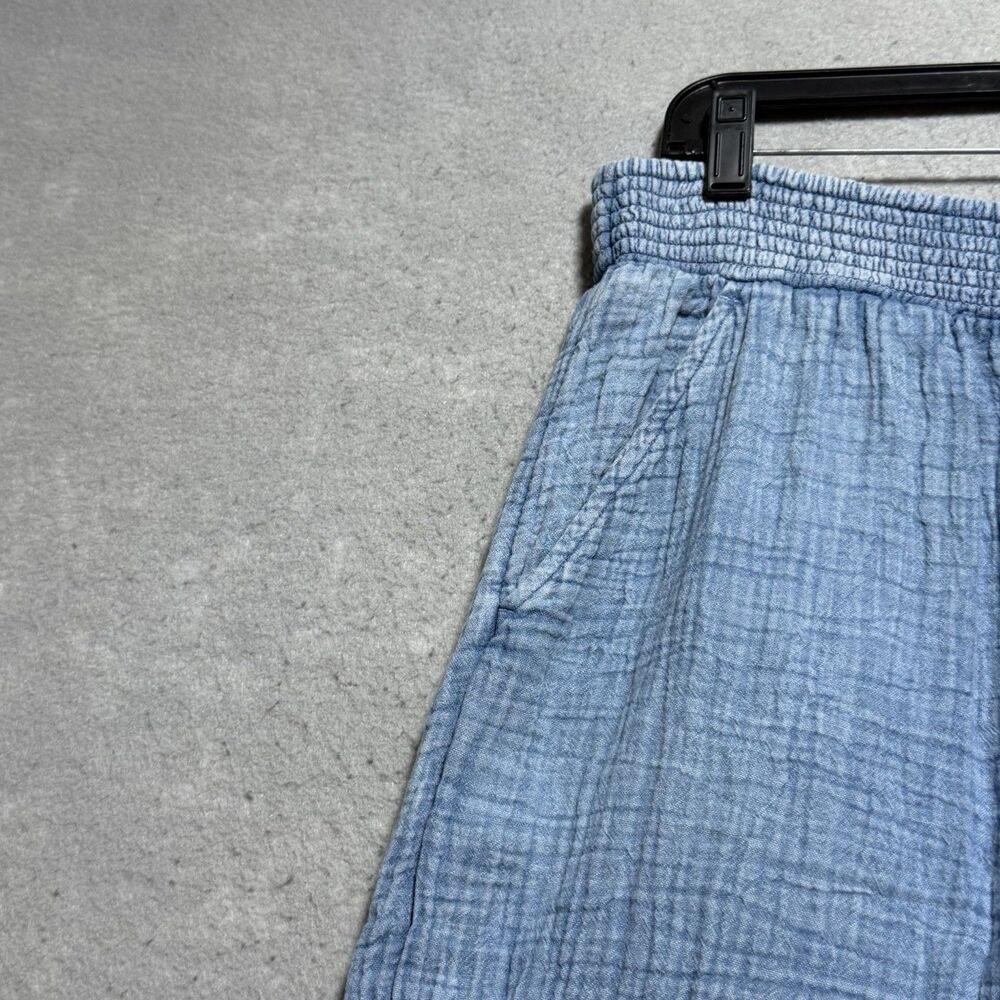 Aerie Gauze Pants XL Blue Wide Leg Side Slit Smocked Coastal Beach PullOn Cotton - Picture 3 of 12